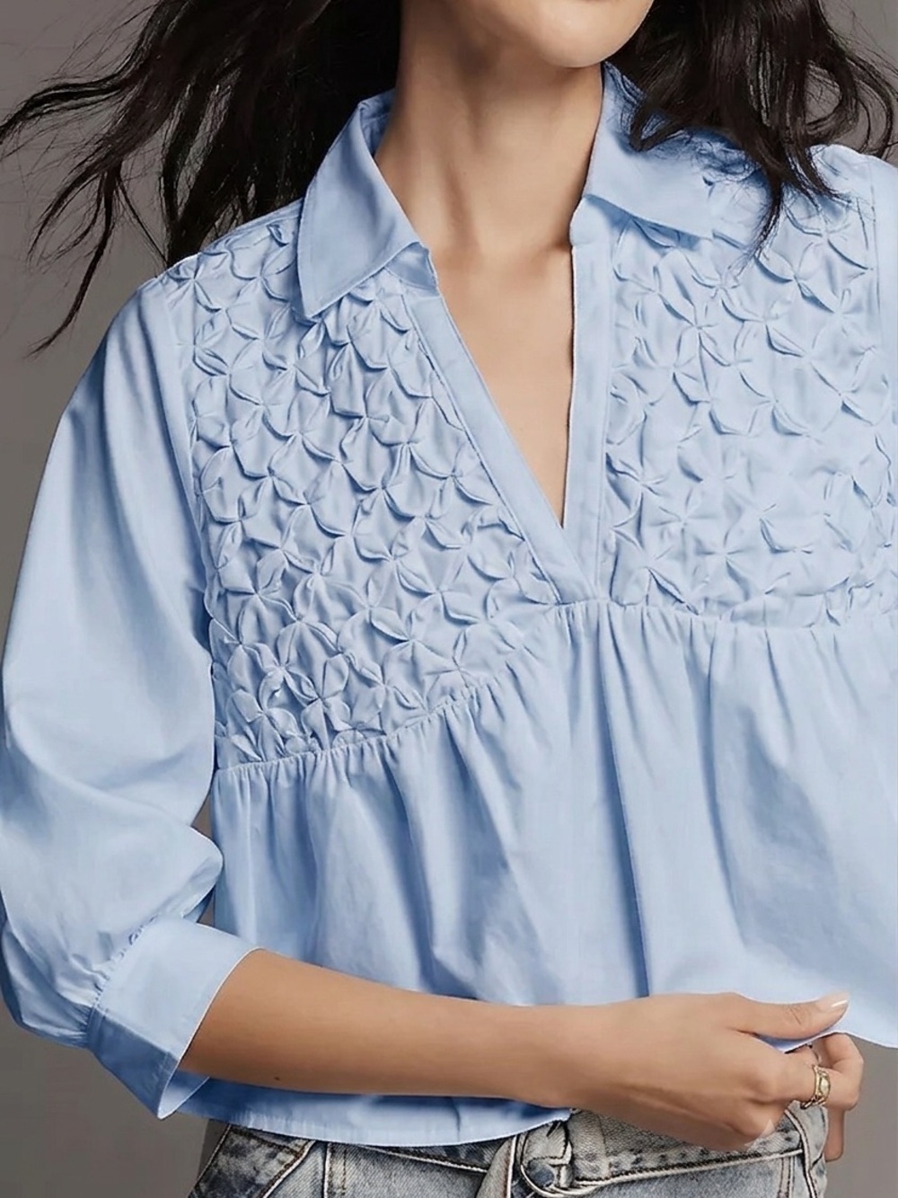 Maeve Anthropologie Smocked Babydoll Top Blue (129)